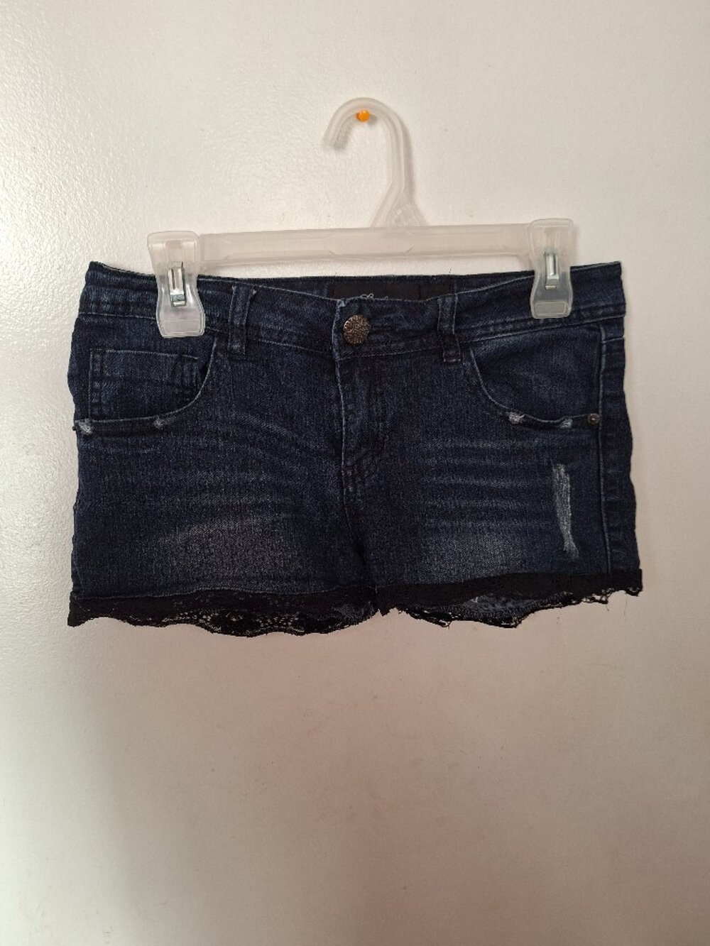 Distressed Denim Shorts Lace Trim Size 7 27 inch waist